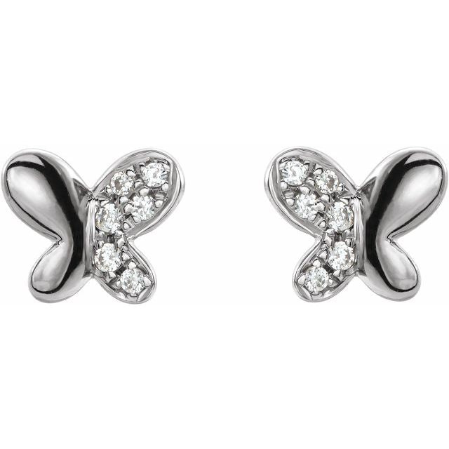 Sterling Silver .04 Ctw Natural Diamond Butterfly Earrings