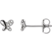 Sterling Silver .04 Ctw Natural Diamond Butterfly Earrings