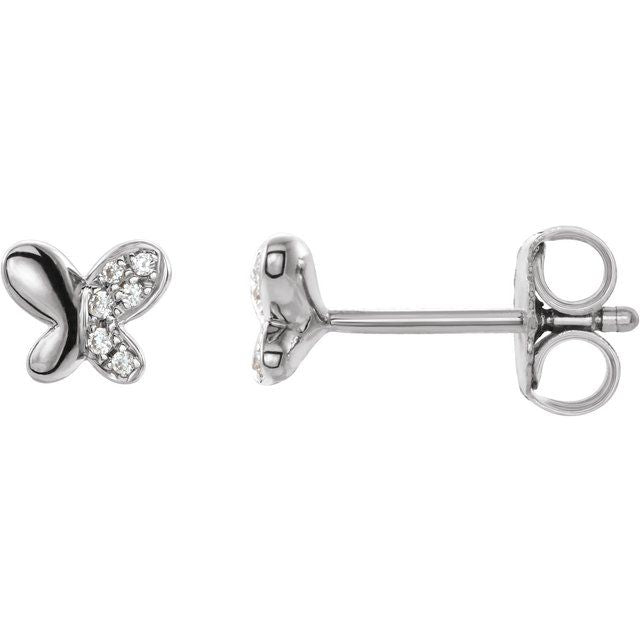 Sterling Silver .04 Ctw Natural Diamond Butterfly Earrings
