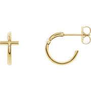 14k Yellow 11.8 Mm Cross Hoop Earrings