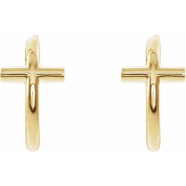 14k Yellow 11.8 Mm Cross Hoop Earrings