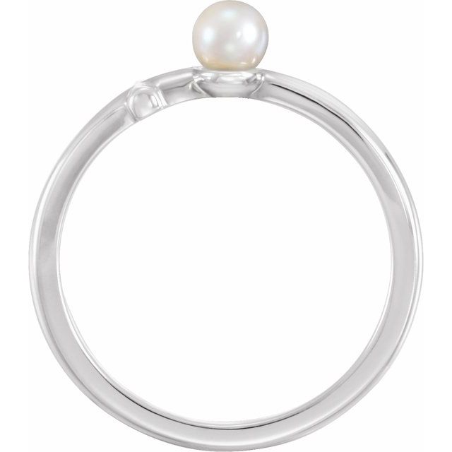 14K White Cultured White Freshwater Pearl Sideways Cross Ring