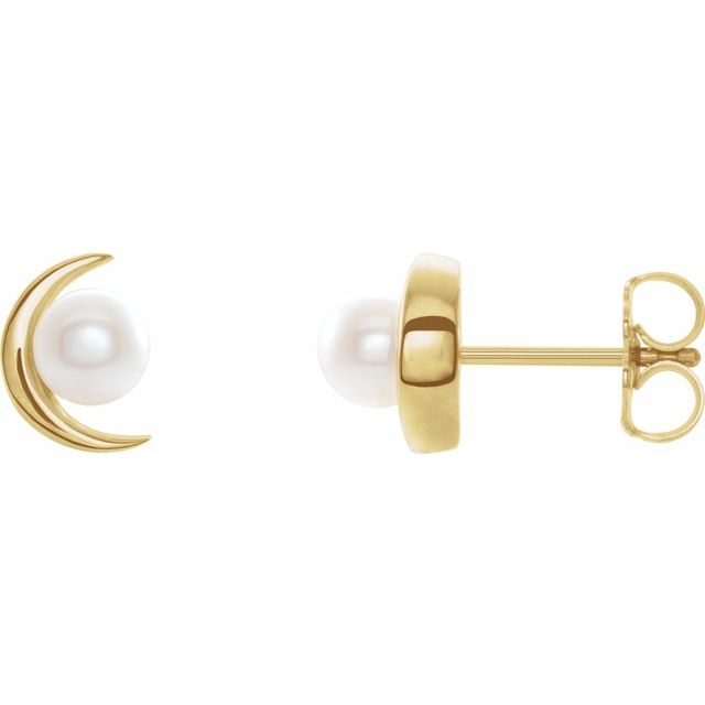 14K Yellow Cultured White Freshwater Pearl Earrings