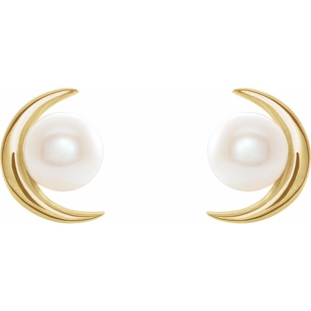 14K Yellow Cultured White Freshwater Pearl Earrings
