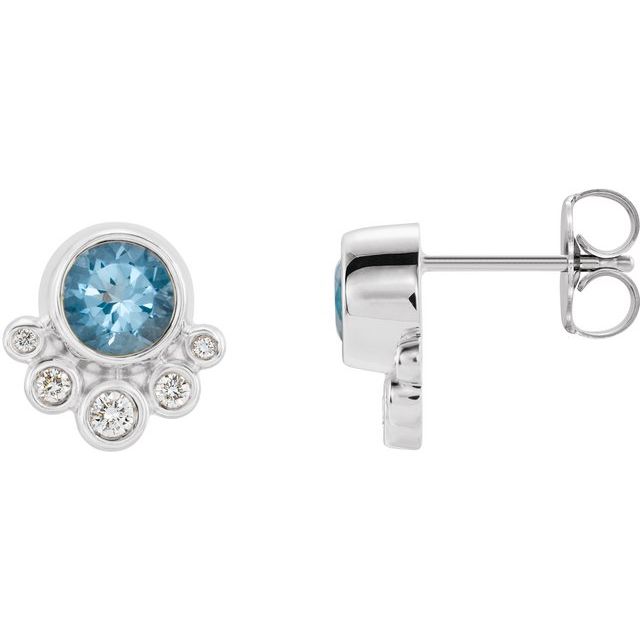 14k White Natural Aquamarine & 1/8 Ctw Natural Diamond Earrings