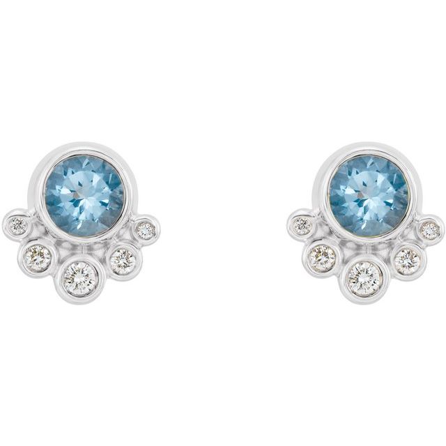 14k White Natural Aquamarine & 1/8 Ctw Natural Diamond Earrings