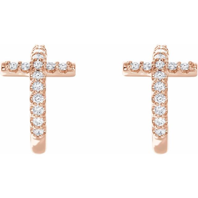14k Rose 1/4 Ctw Natural Diamond Cross 12.15 Mm Hoop Earrings