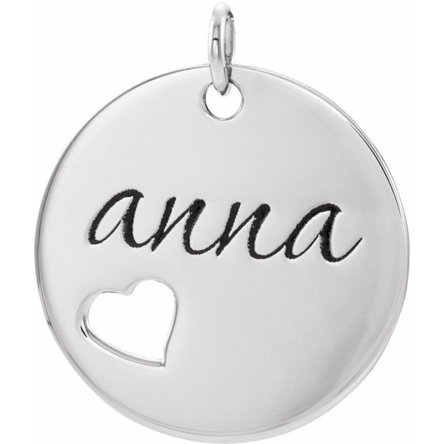 14k White Engravable Pierced Heart Disc Pendant