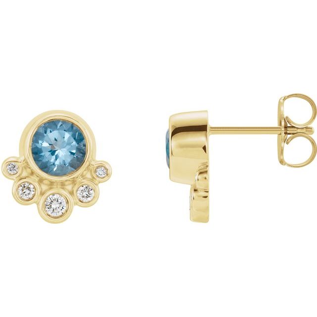 14k Yellow Natural Aquamarine & 1/8 Ctw Natural Diamond Earrings