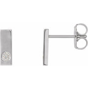 14k White .06 Ctw Natural Diamond Bar Earrings