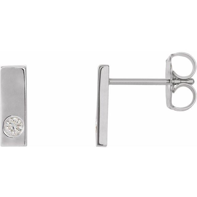 14k White .06 Ctw Natural Diamond Bar Earrings