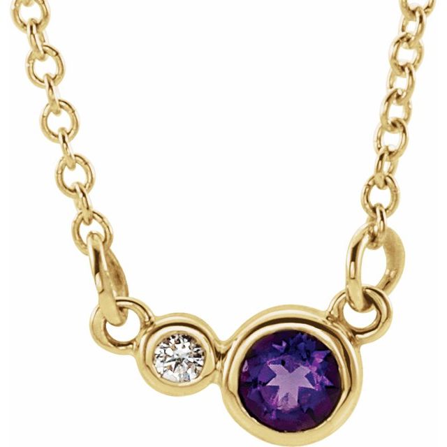 14K Yellow Natural Amethyst & .06 CTW Natural Diamond 18' Necklace