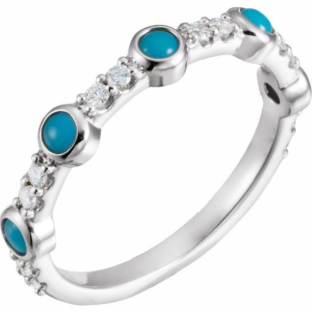 14K White Cabochon Natural Turquoise & 1/5 CTW Natural Diamond Ring