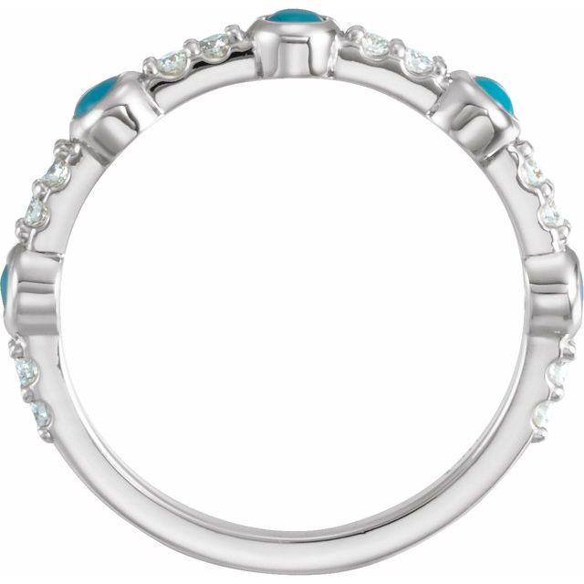 14K White Cabochon Natural Turquoise & 1/5 CTW Natural Diamond Ring