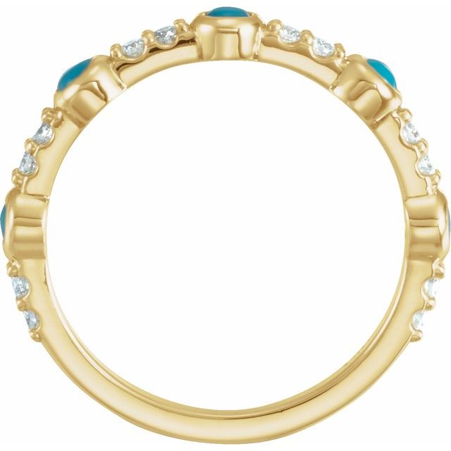 14K Yellow Cabochon Natural Turquoise & 1/6 CTW Natural Diamond Ring