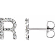 14K White .06 CTW Natural Diamond Initial R Earring