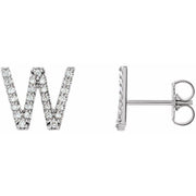 14k White .08 Ctw Natural Diamond Initial W Earring