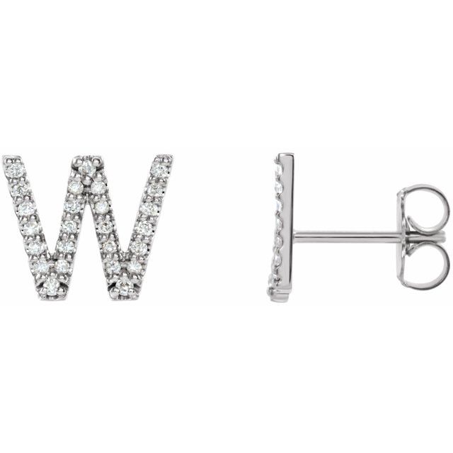 14k White .08 Ctw Natural Diamond Initial W Earring