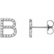 14K White .08 CTW Natural Diamond Initial B Earring