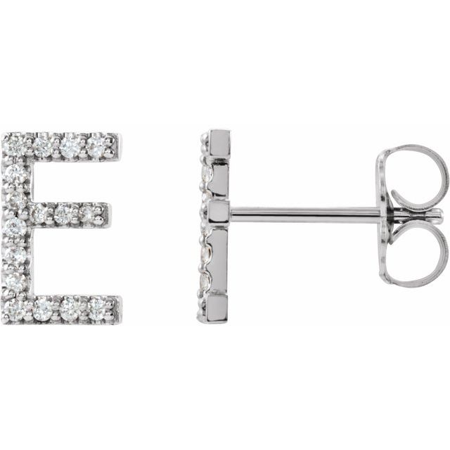 14k White .06 Ctw Natural Diamond Initial E Earring