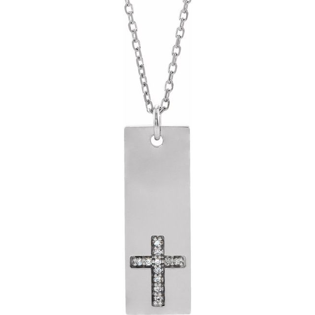 14k White .03 Ctw Natural Diamond Bar Cross 18' Necklace