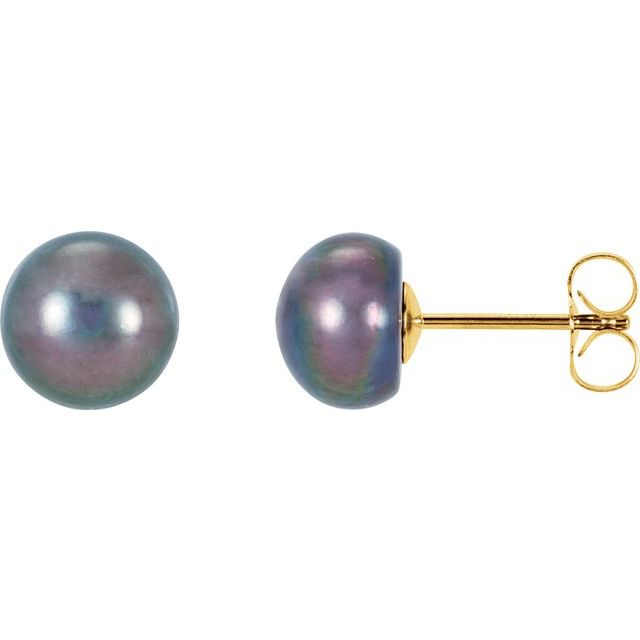 14K Yellow Panache® Cultured Black Freshwater Pearl Stud Earrings