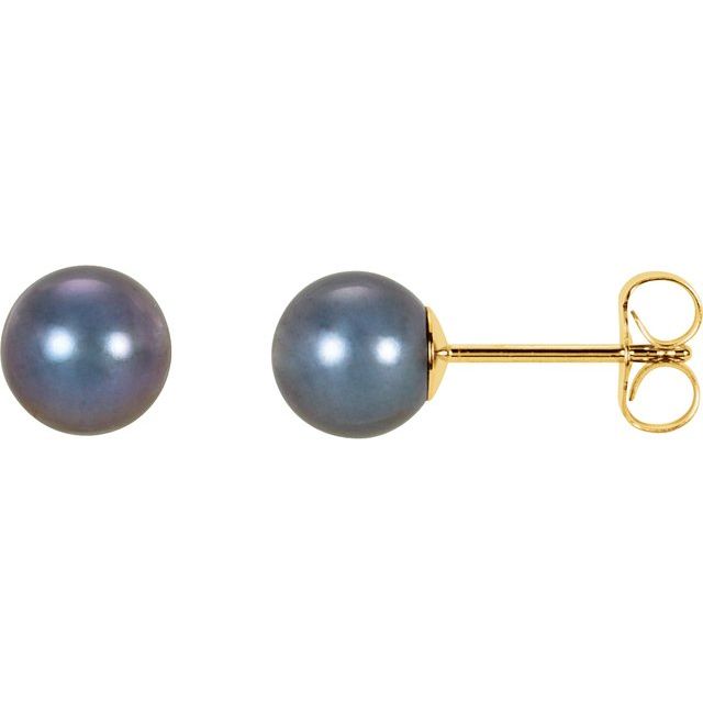 14K Yellow Panache® Cultured Black Freshwater Pearl Stud Earrings
