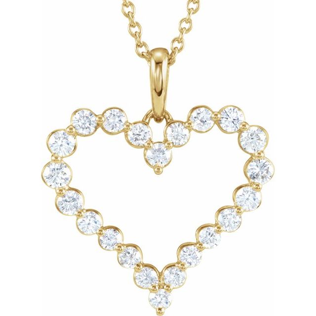 14K Yellow 1 CTW Natural Diamond Heart 18' Necklace