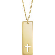 14k Yellow Engravable Pierced Cross Bar 16-18' Necklace