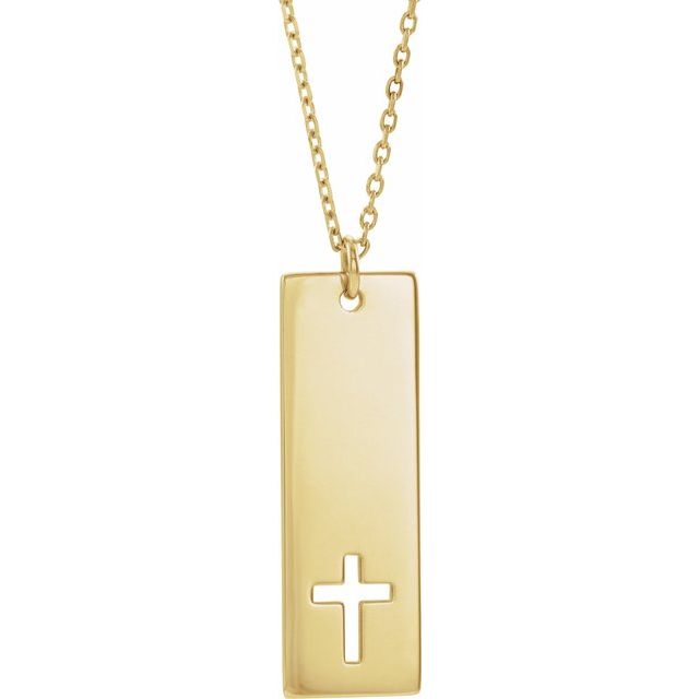 14k Yellow Engravable Pierced Cross Bar 16-18' Necklace