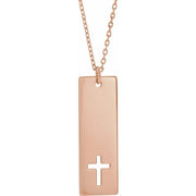 14k Rose Engravable Pierced Cross Bar 16-18' Necklace