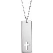 Sterling Silver Engravable Pierced Cross Engravable Bar 16-18' Necklace