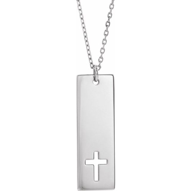 Sterling Silver Engravable Pierced Cross Engravable Bar 16-18' Necklace