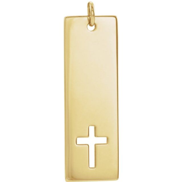 14k Yellow Engravable Pierced Cross Bar Pendant