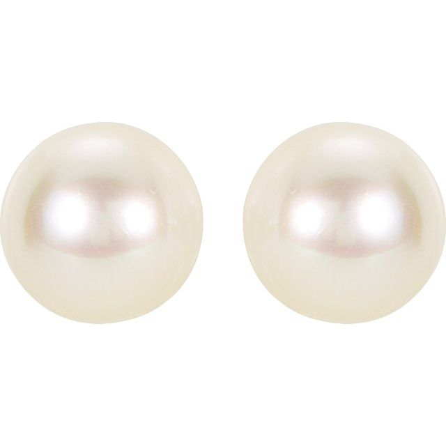 14K Yellow 8 mm Cultured White Akoya Pearl Earrings