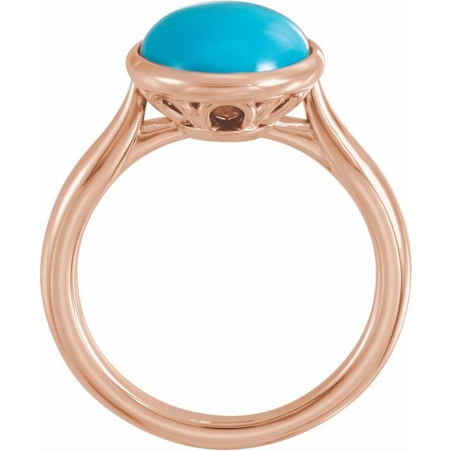 14K Rose 12x10 mm Natural Turquoise Cabochon Ring