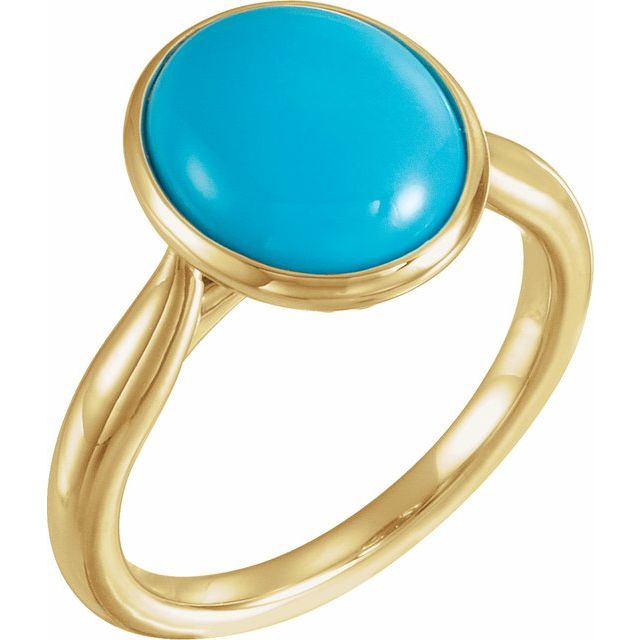 14k Yellow 12x10 Mm Natural Turquoise Cabochon Ring