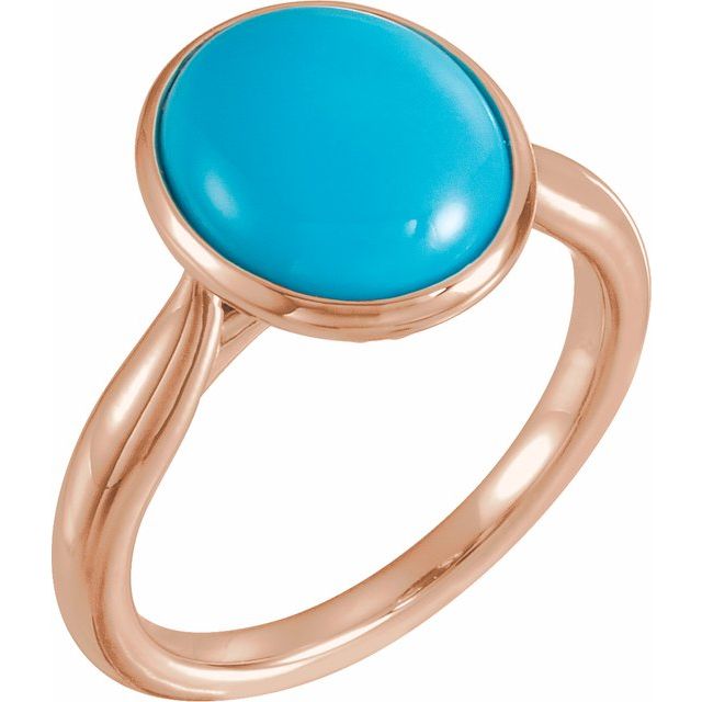 14K Rose 12x10 mm Natural Turquoise Cabochon Ring