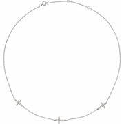 14K White 1/4 CTW Natural Diamond 3-Station Cross 16-18” Necklace