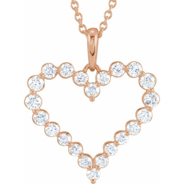 14K Rose 1 CTW Natural Diamond Heart 18' Necklace