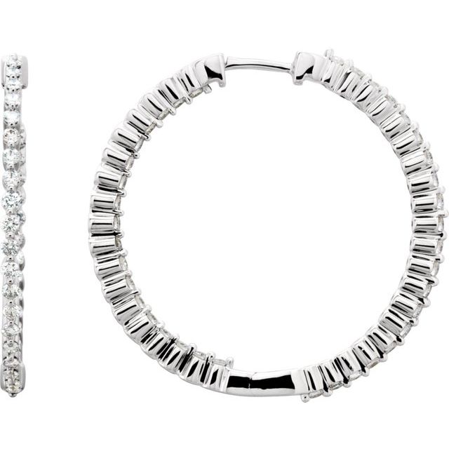 14K White 1 CTW Natural Diamond Inside-Outside Hinged 32.5 mm Hoop Earrings