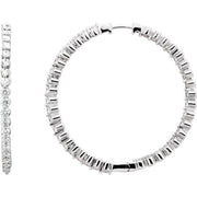 14K White 3 CTW Natural Diamond Inside-Outside Hinged 41.9 mm Hoop Earrings