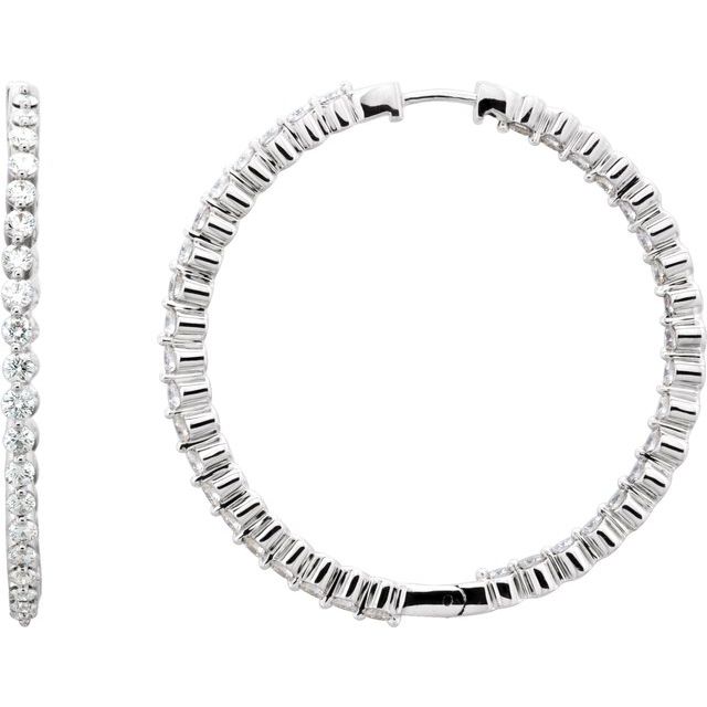 14K White 3 CTW Natural Diamond Inside-Outside Hinged 41.9 mm Hoop Earrings