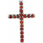 14K White Natural Mozambique Garnet Petite Cross Pendant