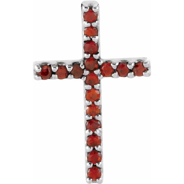 14K White Natural Mozambique Garnet Petite Cross Pendant