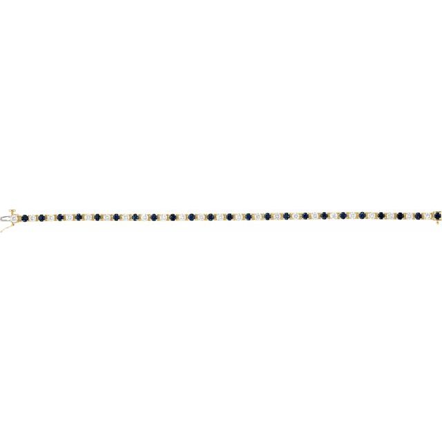 14k White Lab-grown Blue Sapphire & 2 3/8 Ctw Lab-grown Diamond Line 7' Bracelet
