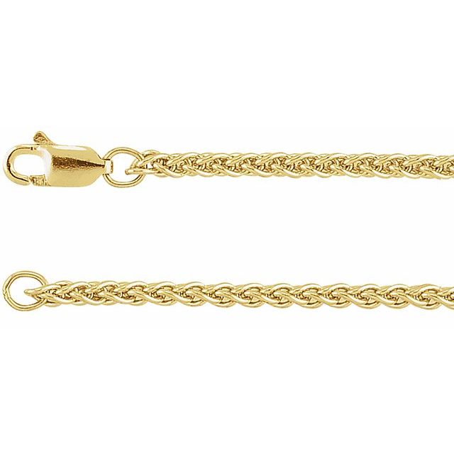 14K Yellow 2.4 mm Wheat 7' Chain