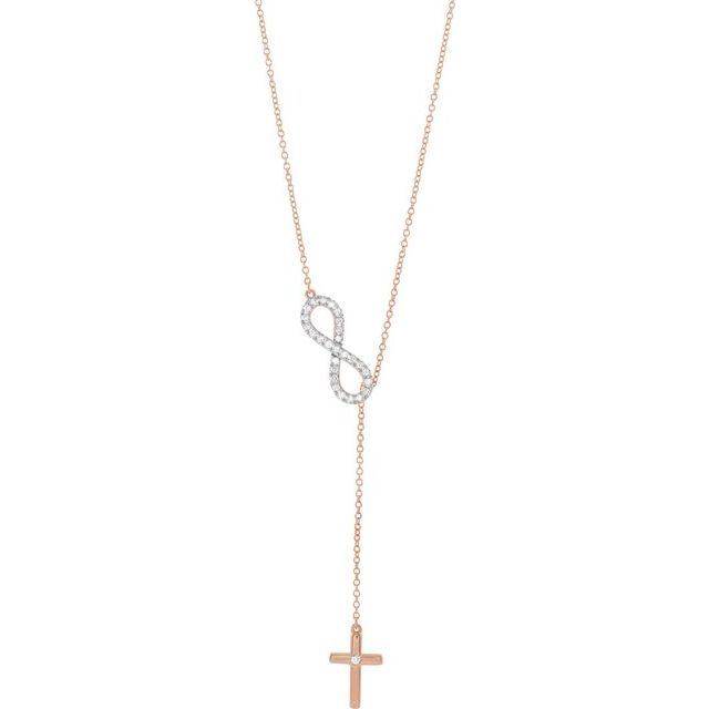 14K Rose 1/5 CTW Natural Diamond Infinity-Inspired Cross 18' Necklace