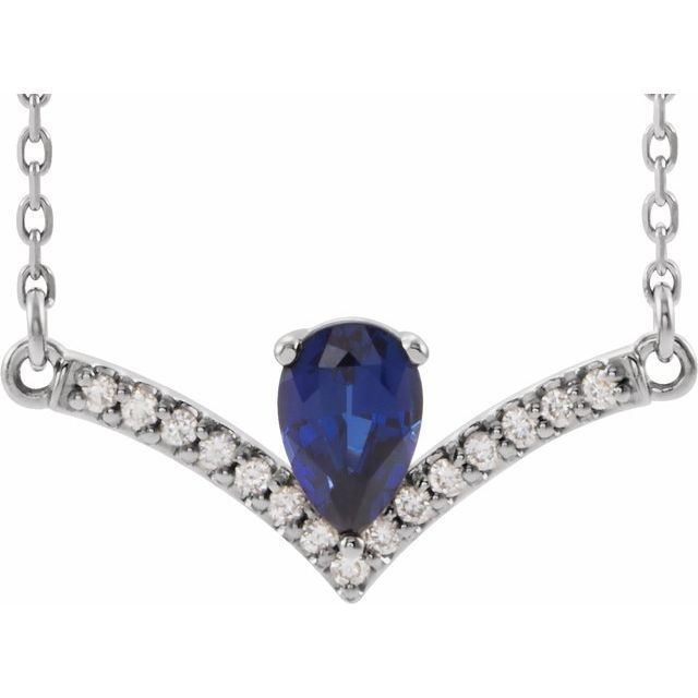 Sterling Silver Natural Blue Sapphire & .06 CTW Natural Diamond 18' Necklace