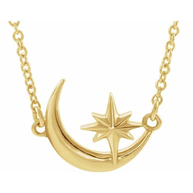 14K Yellow Crescent Moon & Star 16-18' Necklace